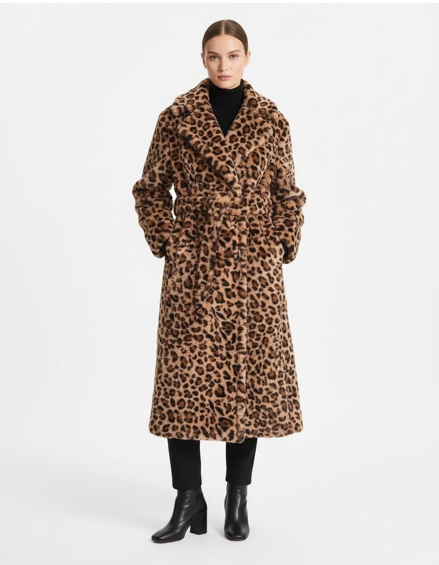 Cappotto con revers a stampa leopardata, capospalla classico alla moda KUN-00001