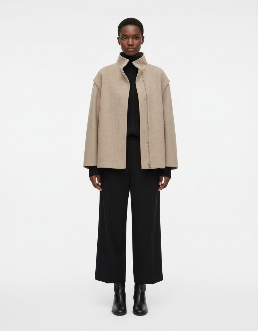 Cappotto corto a collo alto in misto cotone, capospalla alla moda KUN-00003