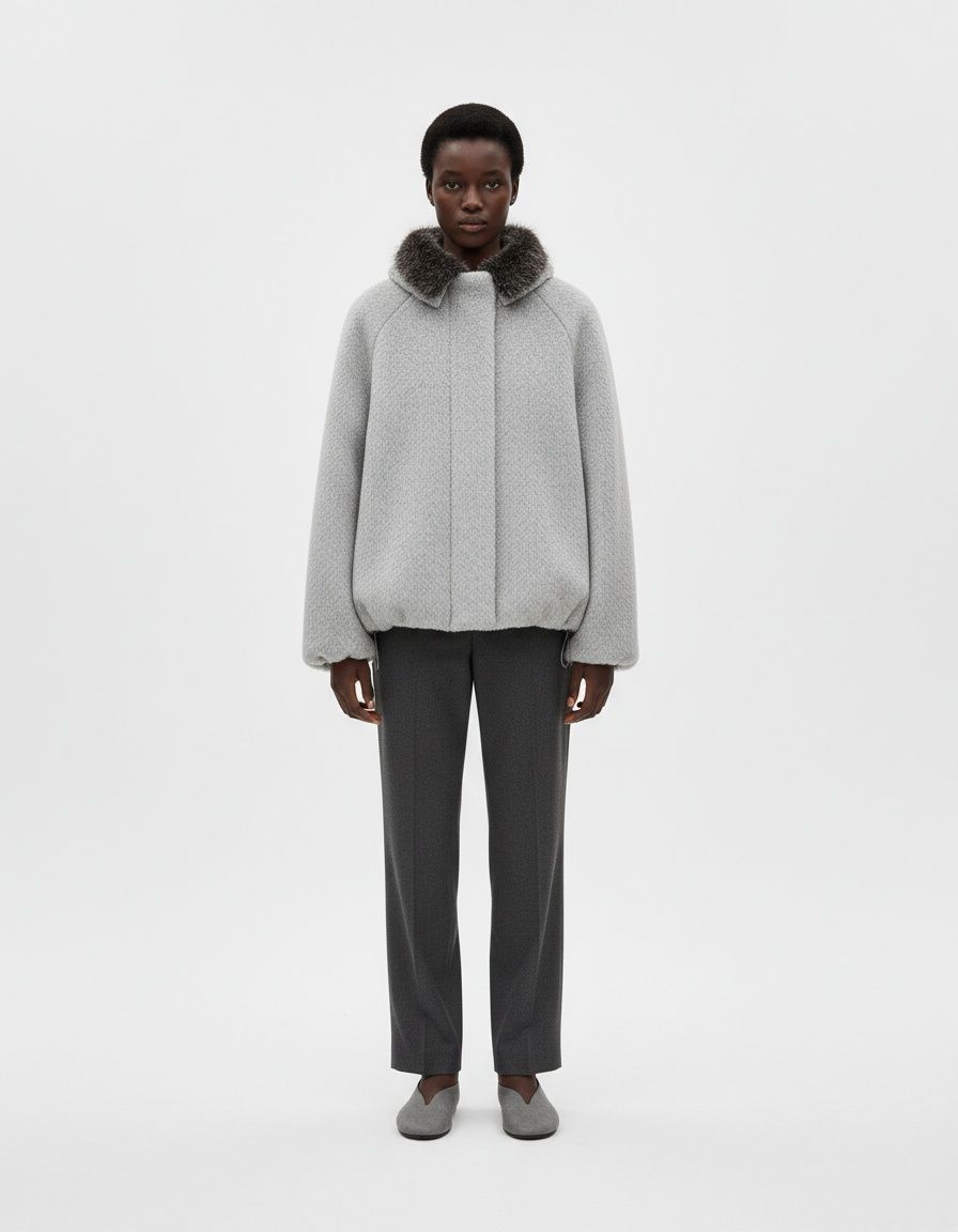 Cappotto imbottito in misto lana con collo in pelliccia sintetica KUN-00004