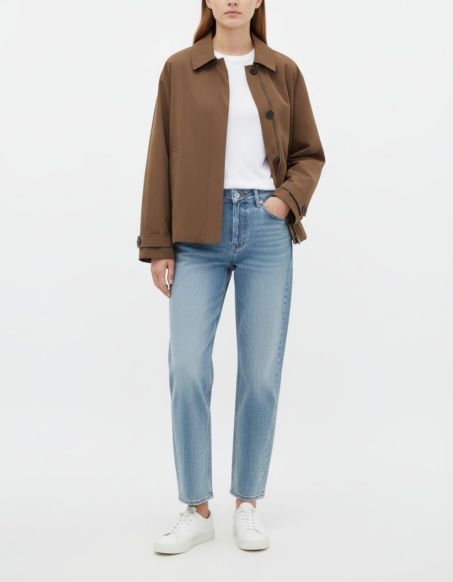 Trench da donna stile retrò, giacca corta con risvolto tinta unita KUN-00006