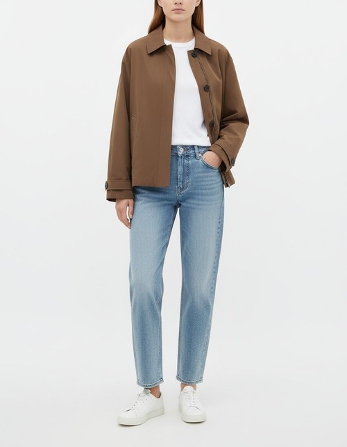 Trench da donna stile retrò, giacca corta con risvolto tinta unita KUN-00006