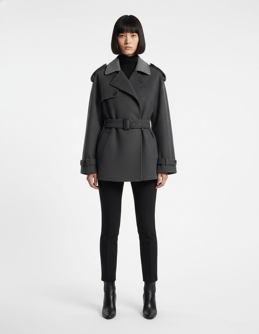 Cappotto corto in misto lana con cintura - Edizione limitata KUN-00014