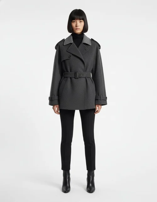 Cappotto corto in misto lana con cintura - Edizione limitata KUN-00014