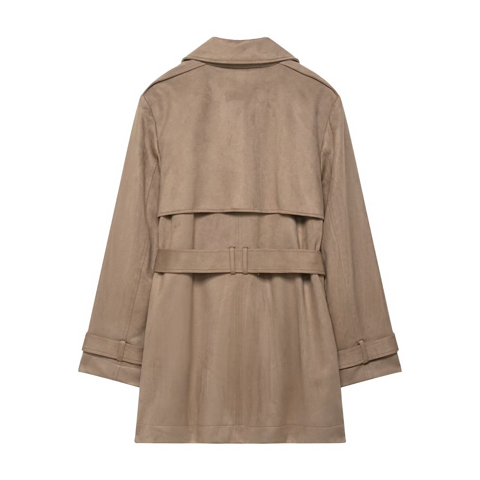 Faux Suede Trench Coat Chic Casual Outerwear KUN-00016