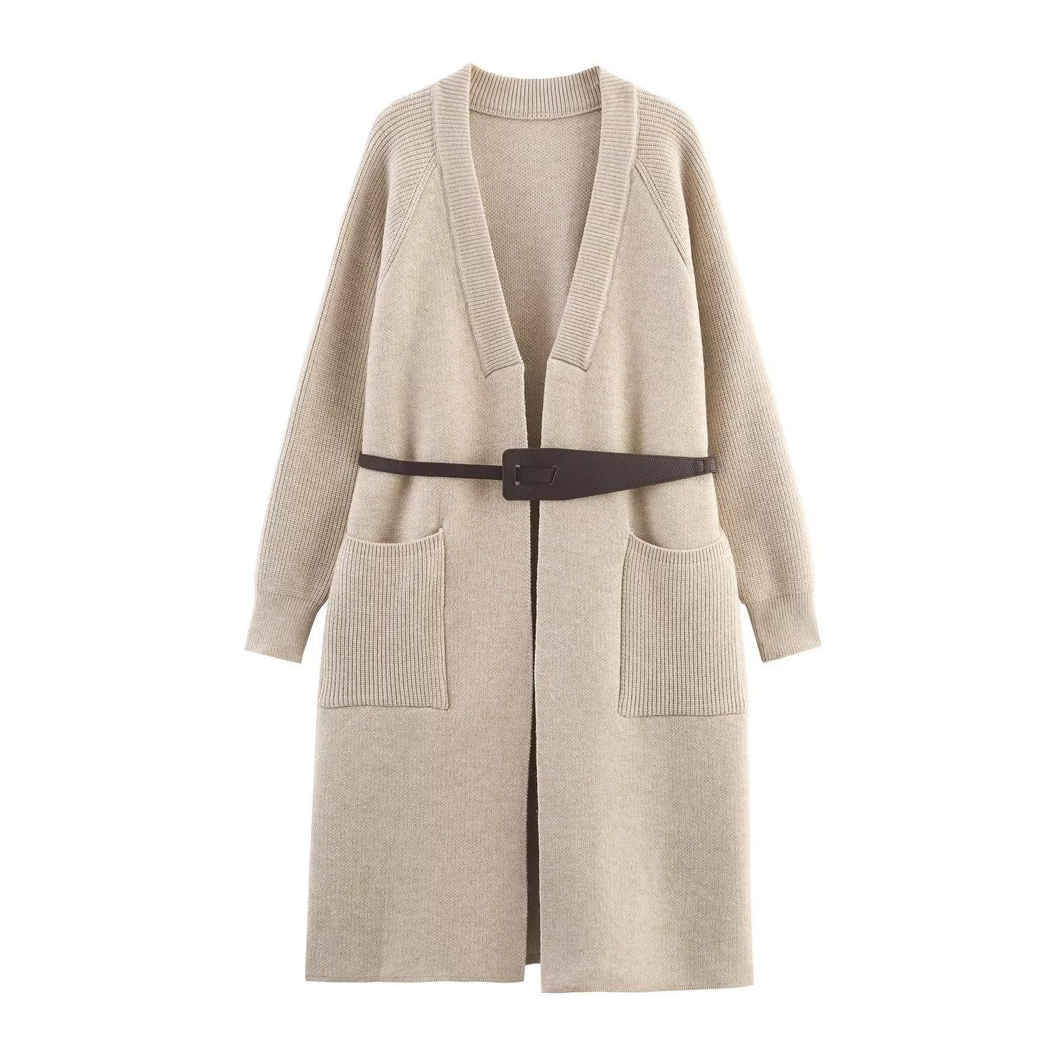 Knit Coat Duster with Belt - European Style KUN-00018