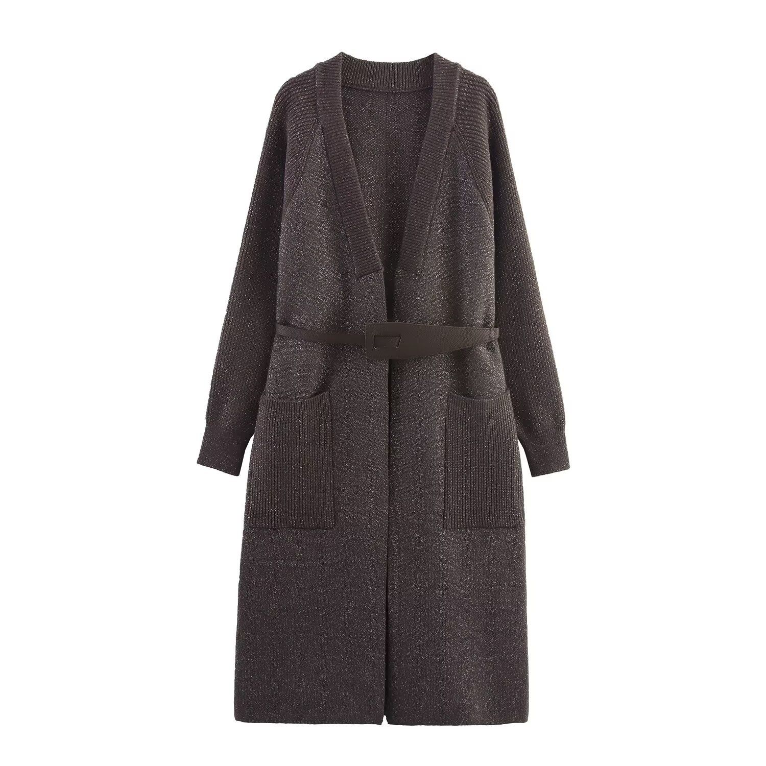 Knit Coat Duster with Belt - European Style KUN-00018