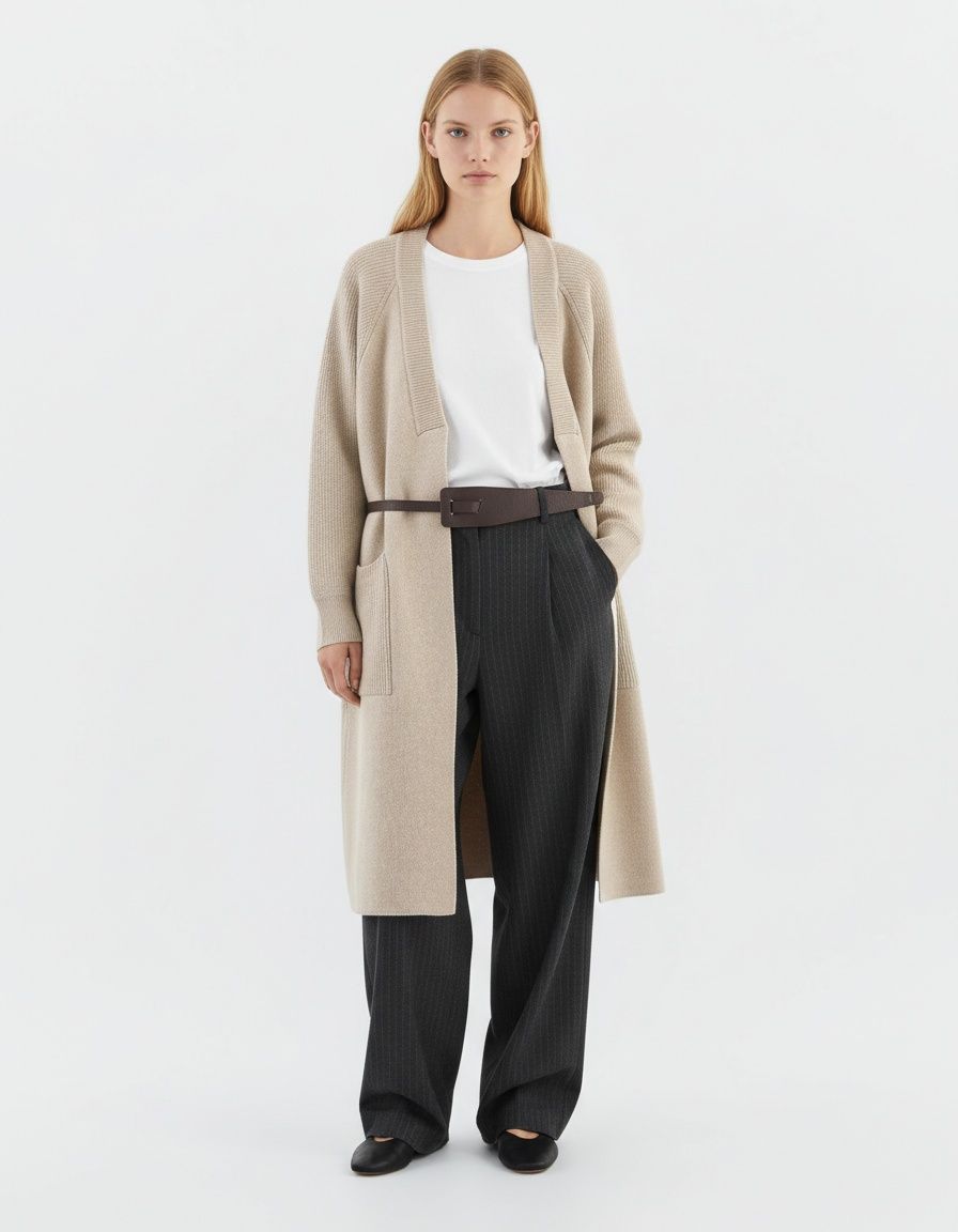 Knit Coat Duster with Belt - European Style KUN-00018