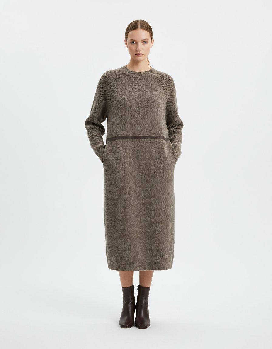 Spolverino in maglia con cintura - Stile europeo KUN-00018