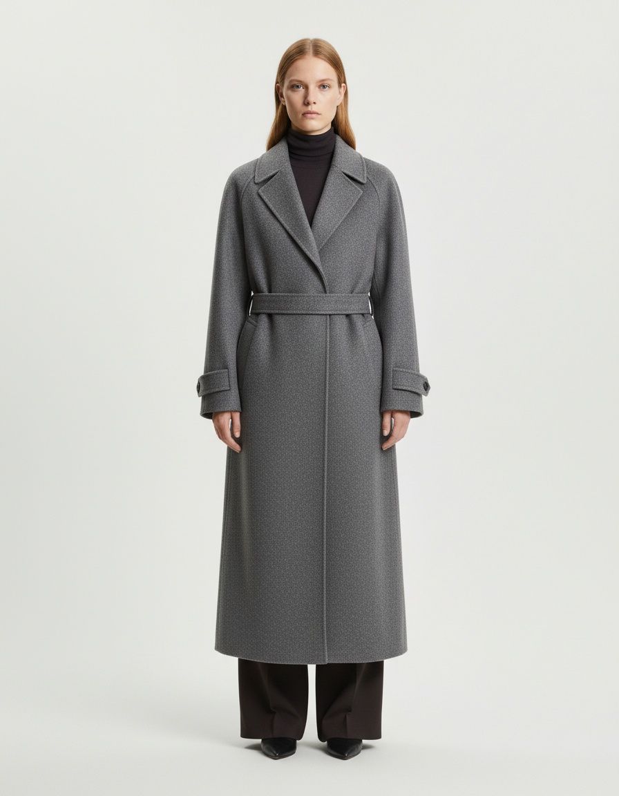 Cappotto in misto lana con cintura, stile retrò chic, modello KUN-00019