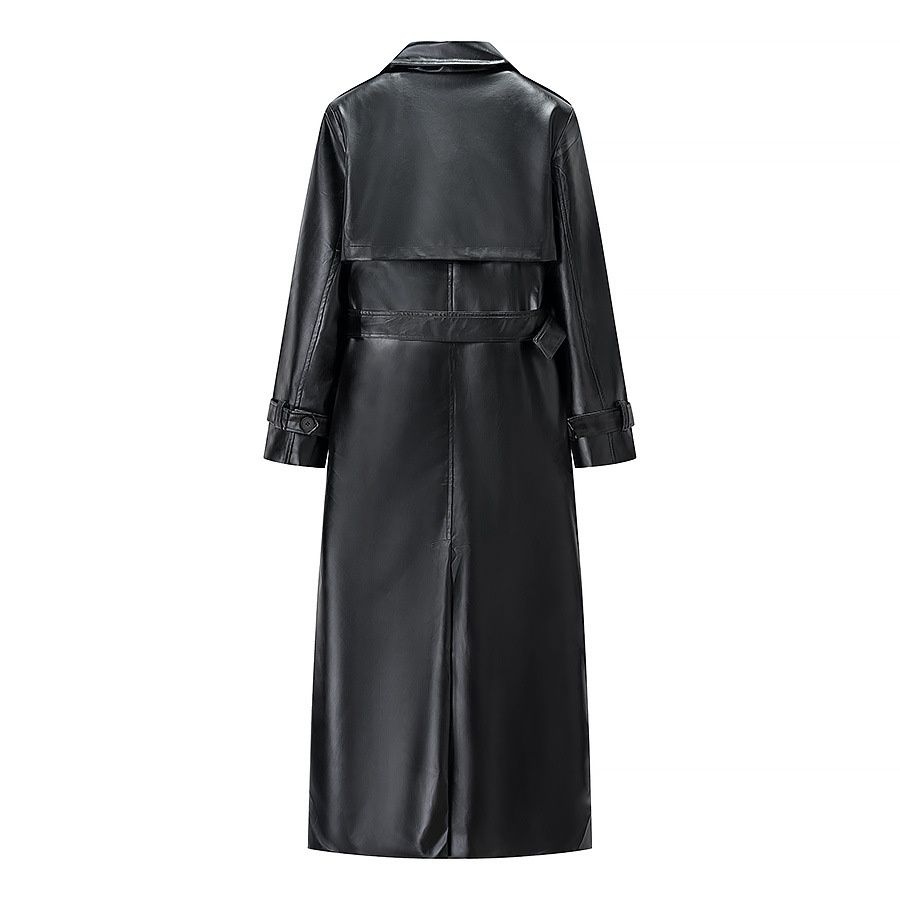 Faux Leather Long Trench Coat - Stylish Casual Outerwear KUN-00029