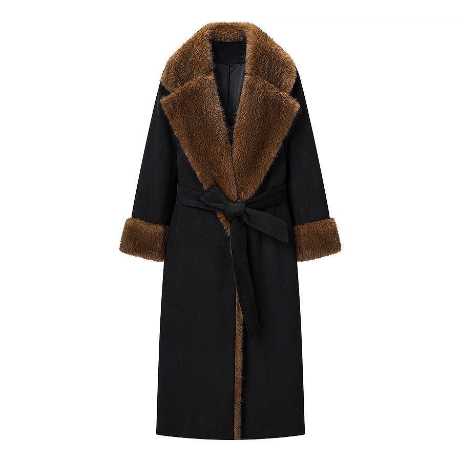Abrigo de mezcla de lana con cuello de piel sintética - Elegante abrigo para mujer KUN-00030