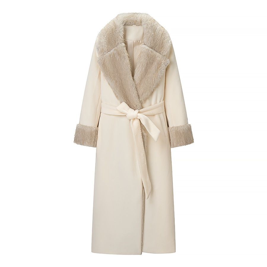 Abrigo de mezcla de lana con cuello de piel sintética - Elegante abrigo para mujer KUN-00030