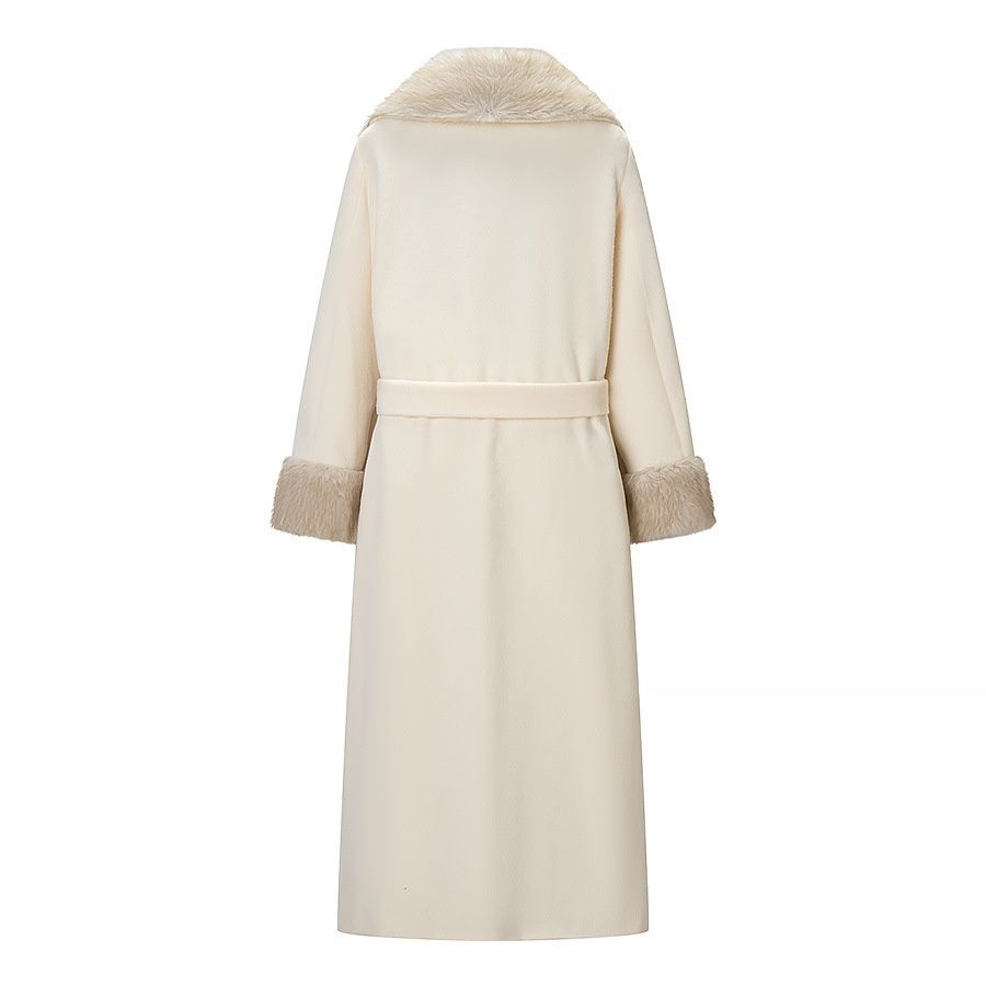 Abrigo de mezcla de lana con cuello de piel sintética - Elegante abrigo para mujer KUN-00030