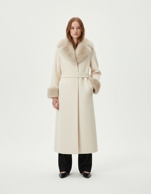 Wool Blend Coat Faux Fur Collar - Stylish Women's Outerwear KUN-00030