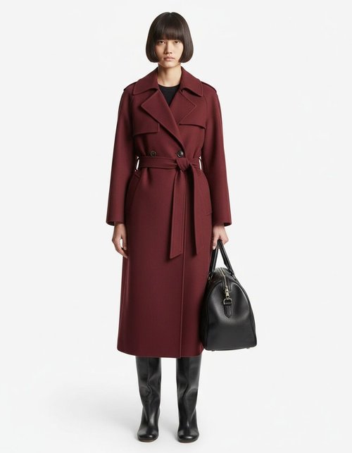 Wool Blend Double-Breasted Trench Coat with Belt KUN-00033