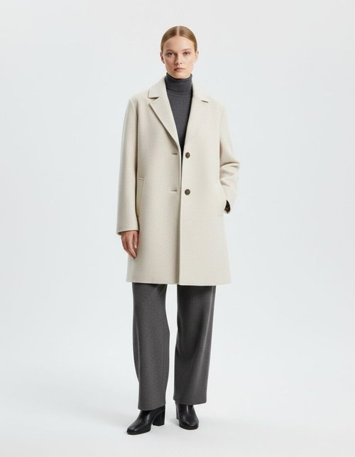 Wool Blend Fashionable Short Peacoat with Fur Collar KUN-00038