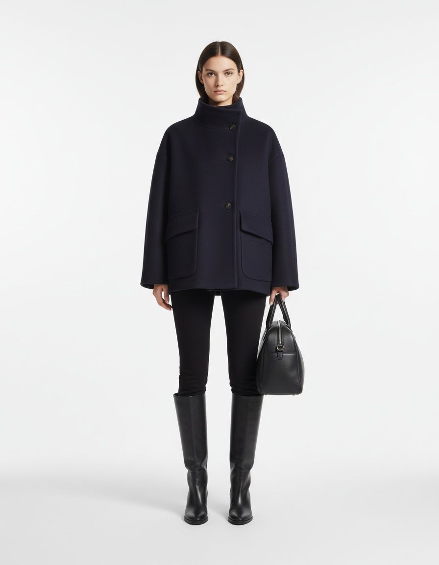 Cappotto a gamba dritta in misto lana - Elegante soprabito con collo alto KUN-00041