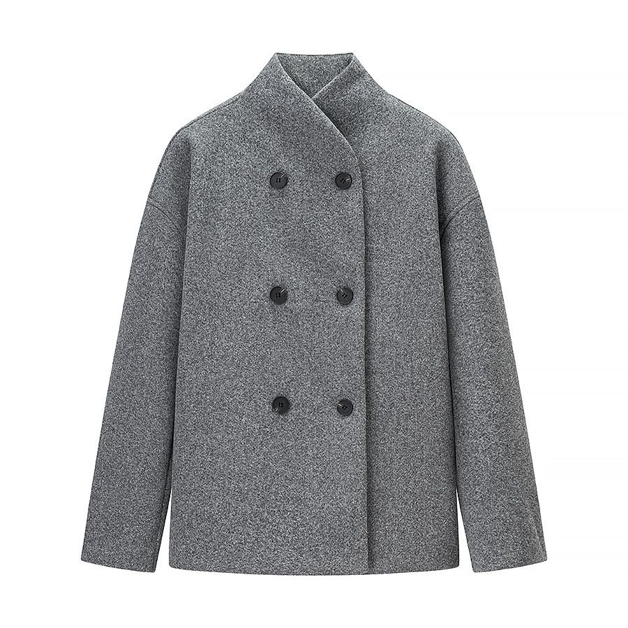 Wool Blend Overcoat - Stylish Women's Double-Breasted Coat KUN-00043