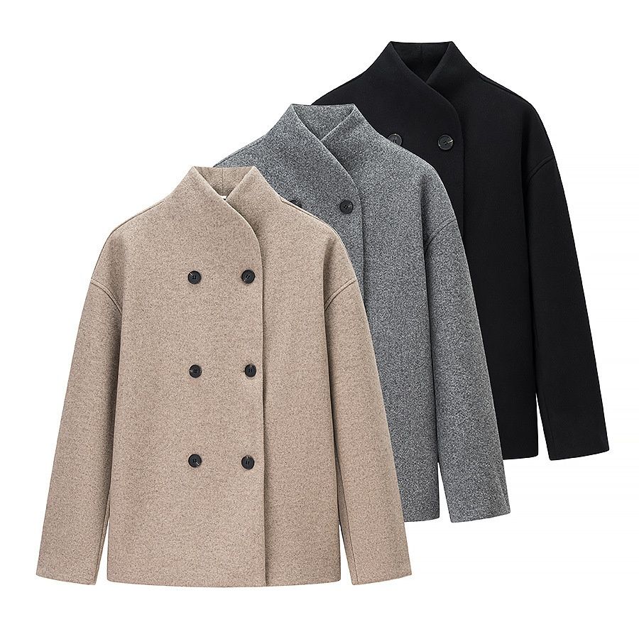 Wool Blend Overcoat - Stylish Women's Double-Breasted Coat KUN-00043