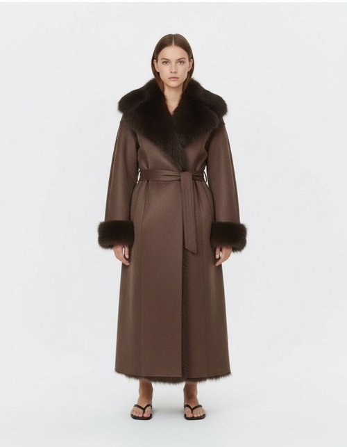 Faux Fur Belted Coat - European Style Women's Outerwear KUN-00051