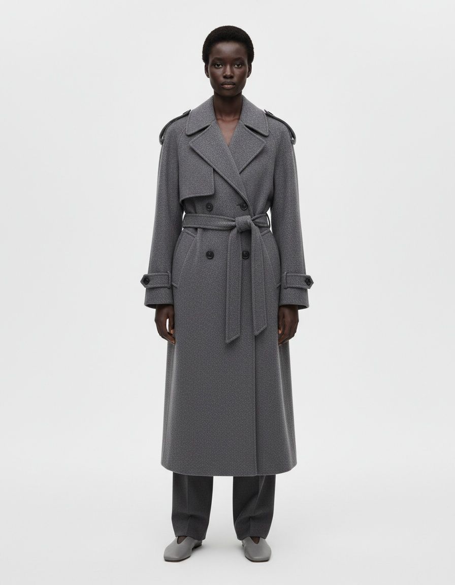 Trench da donna con cintura - Cappotto doppiopetto alla moda KUN-00055