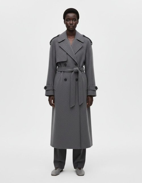 Women's Trench Coat with Belt - Double Breasted Fashion Overcoat KUN-00055