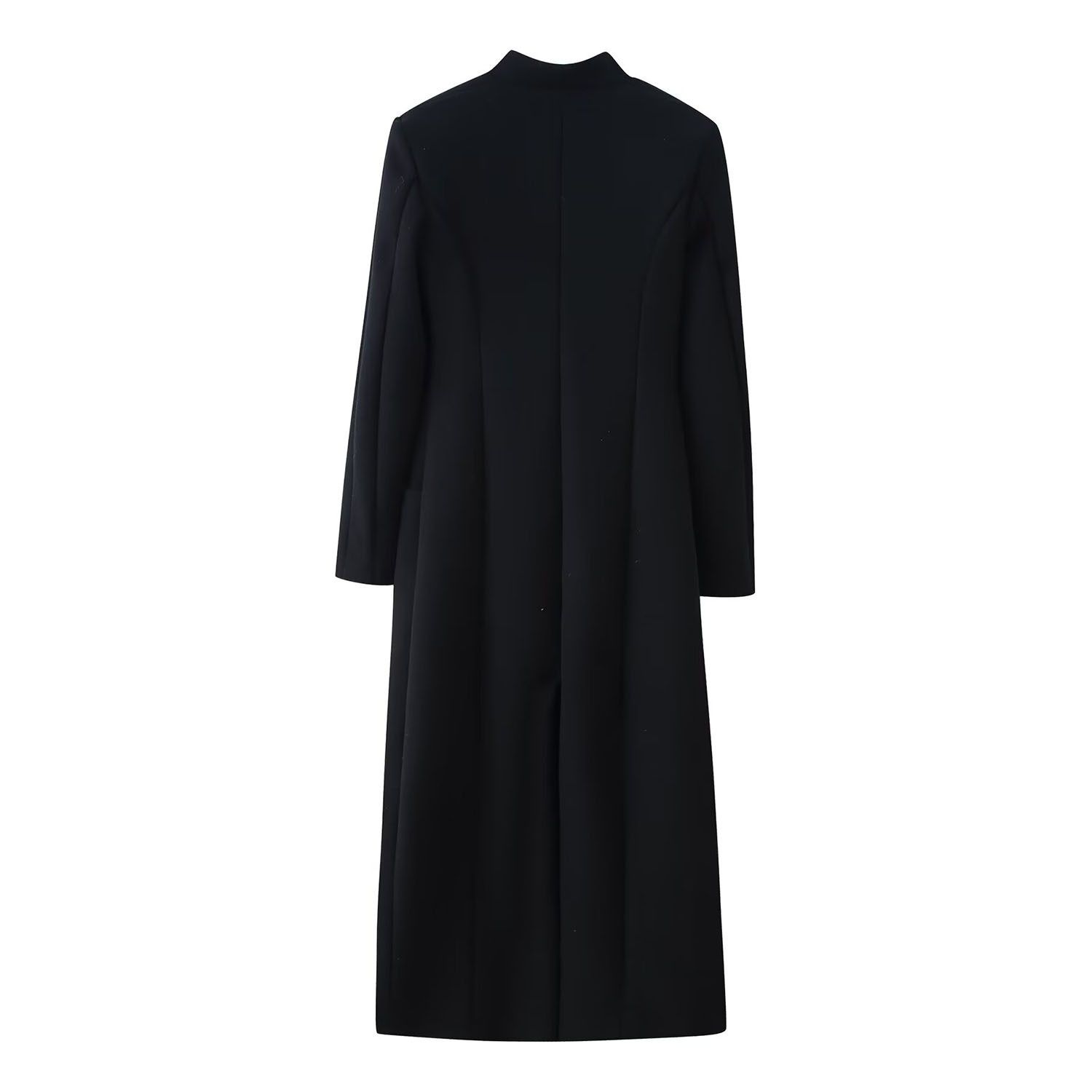 Wool Blend Overcoat - Shoulder Pad, Button Detail KUN-00056