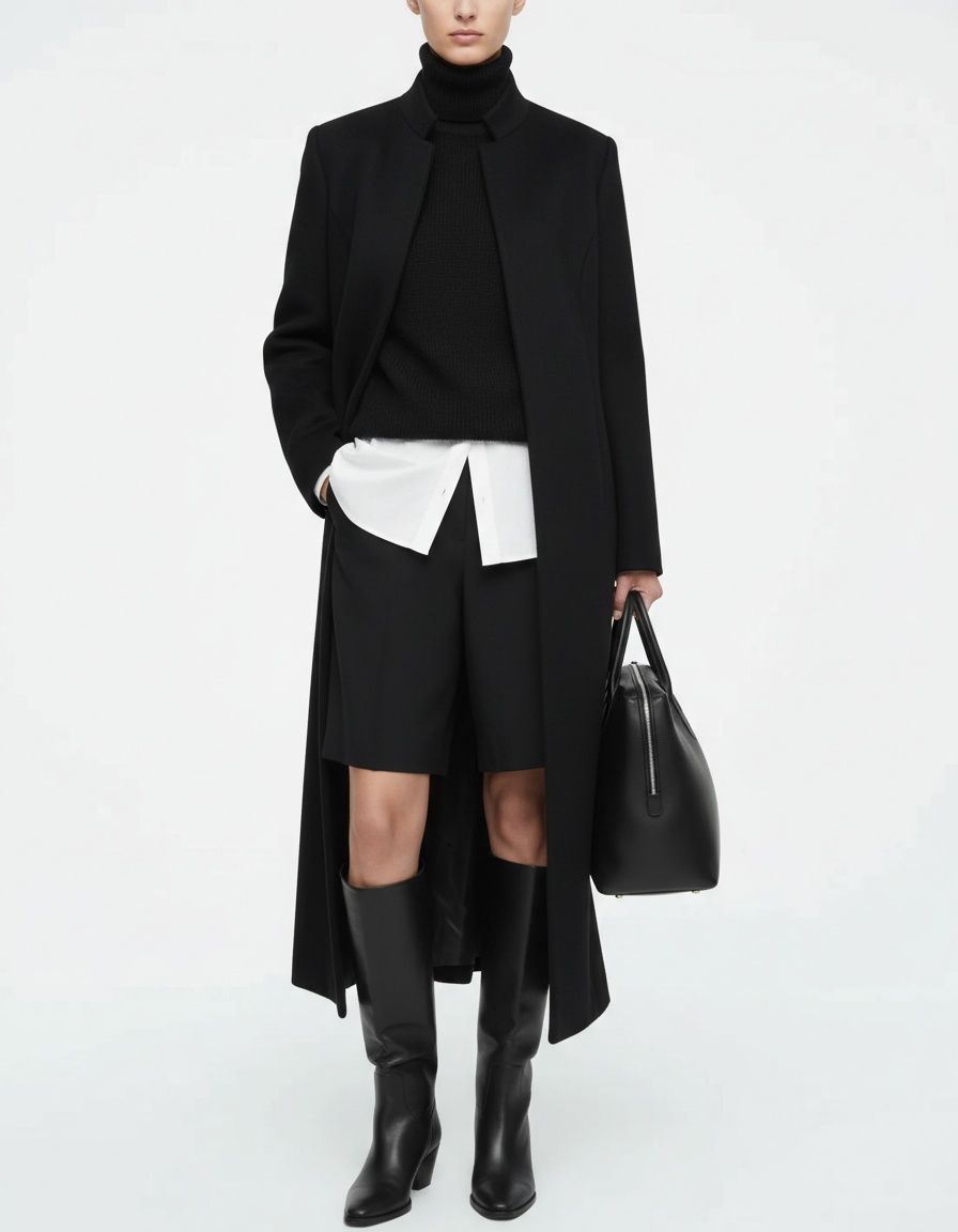 Wool Blend Overcoat - Shoulder Pad, Button Detail KUN-00056