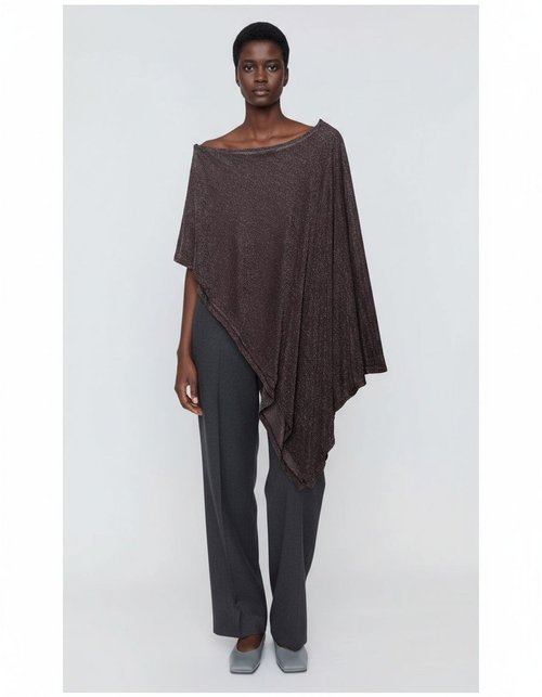 Women's Metallic Thread Cape Asymmetrical Poncho KUN-00073