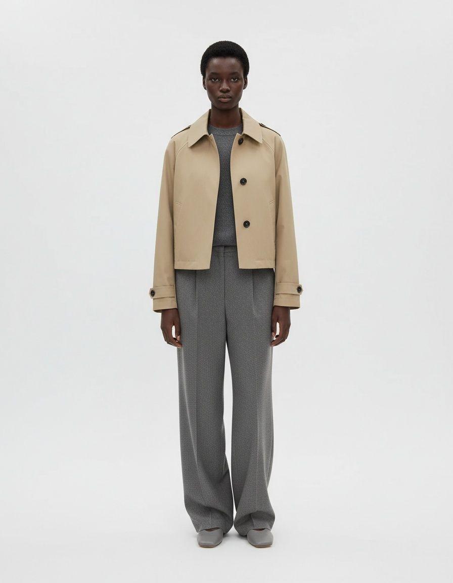 Trench da donna doppiopetto corto, alla moda e casual KUN-00074