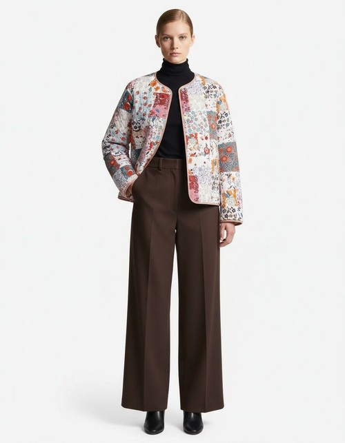 Giacca da donna in cotone trapuntato con stampa floreale - Classic Fashion KUN-00022