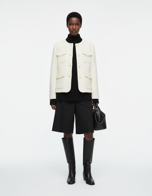 Giacca in tweed misto cotone - Collo alto stile europeo KUN-00025