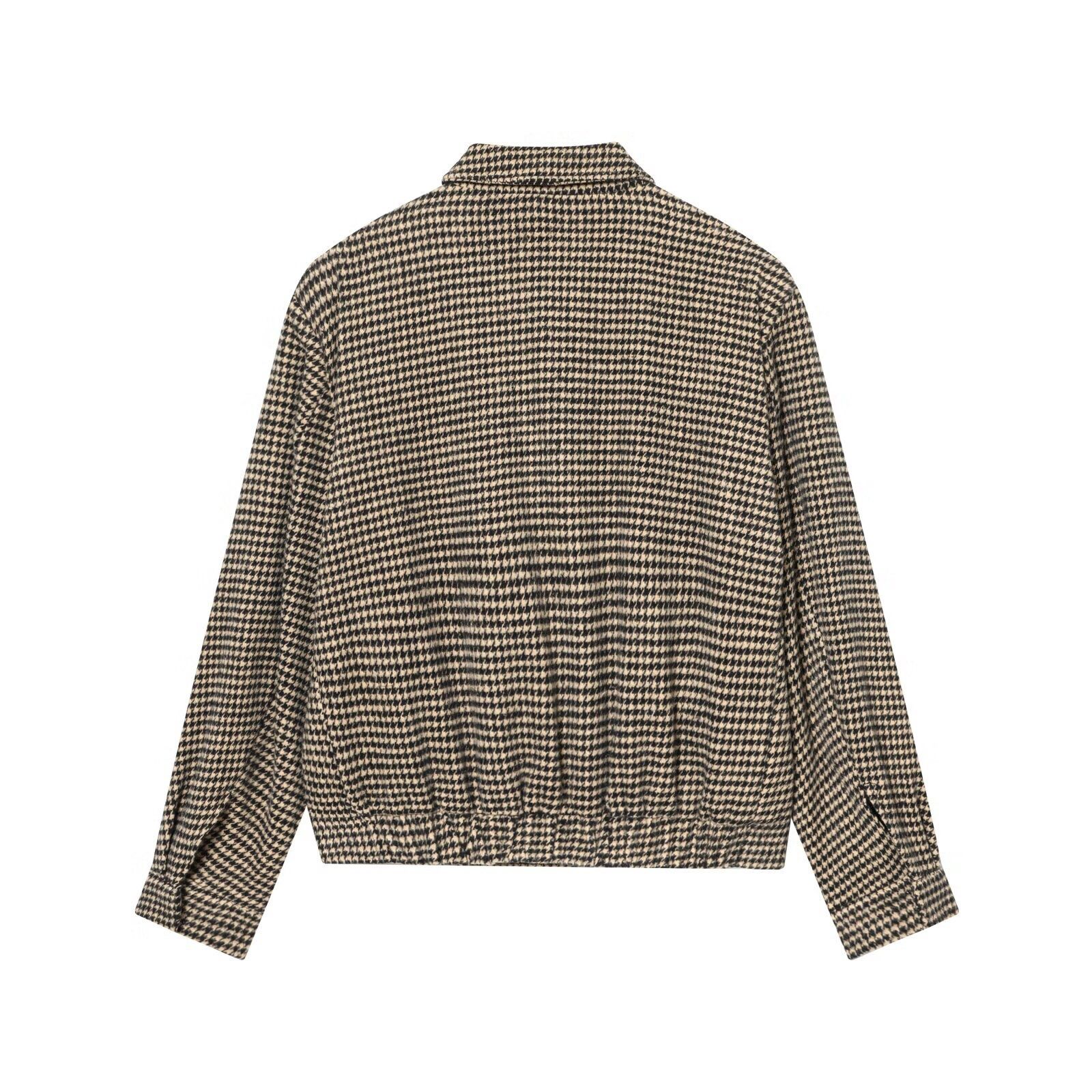 Houndstooth Padded Shoulder Bomber Jacket KUN-00042