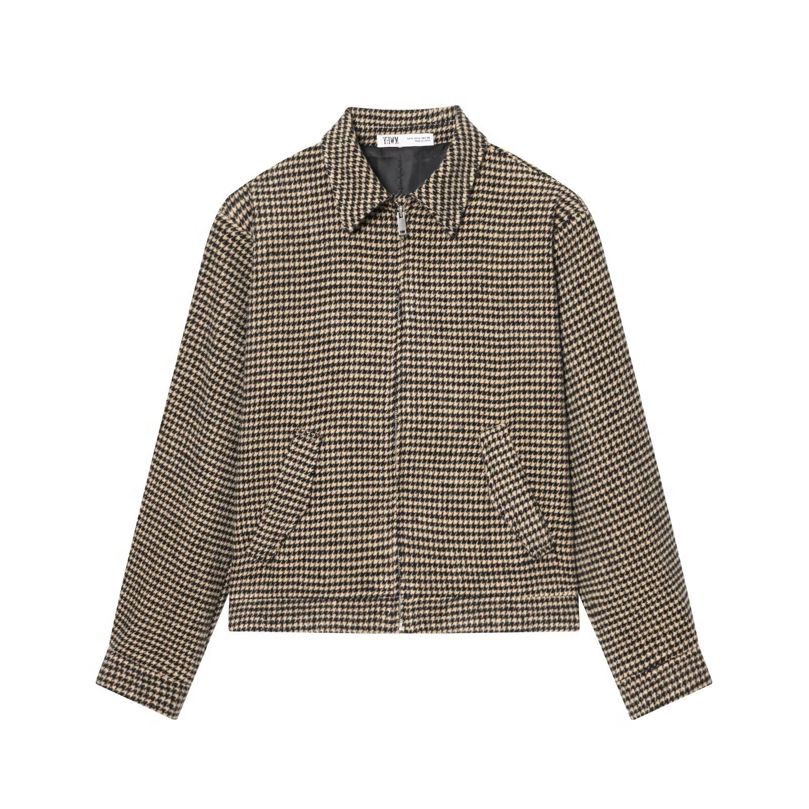 Houndstooth Padded Shoulder Bomber Jacket KUN-00042