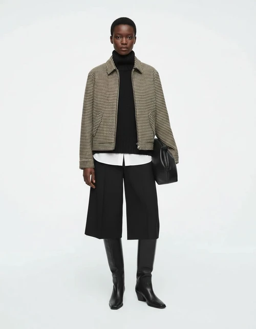 Giacca bomber con spalline imbottite a fantasia pied de poule KUN-00042