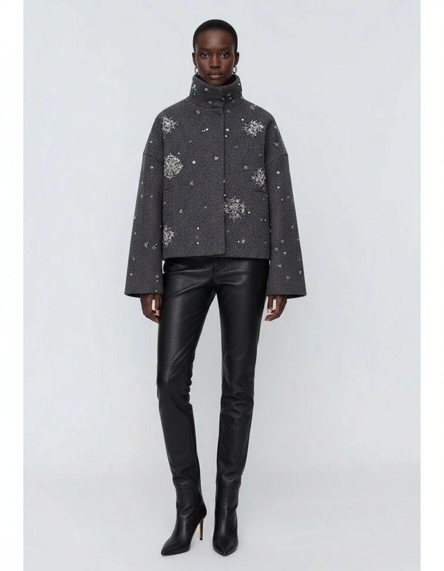 Tweed Jacket with Sequins & Print - Casual Chic KUN-00043