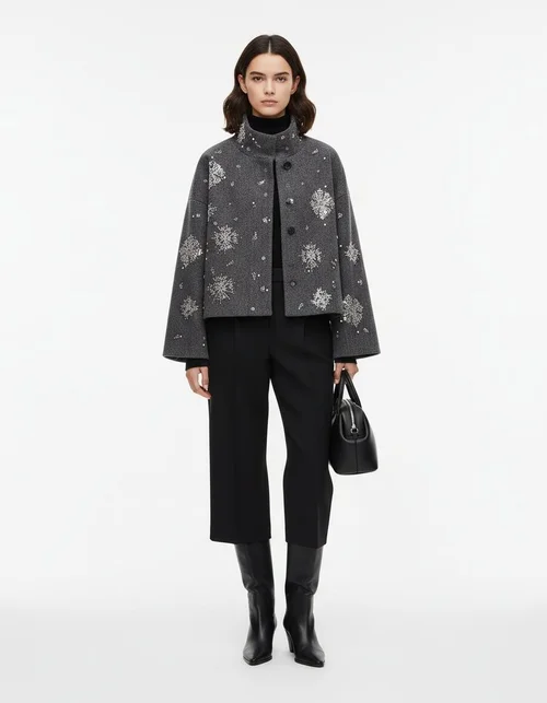 Chaqueta de tweed con lentejuelas y estampado - Casual Chic KUN-00043