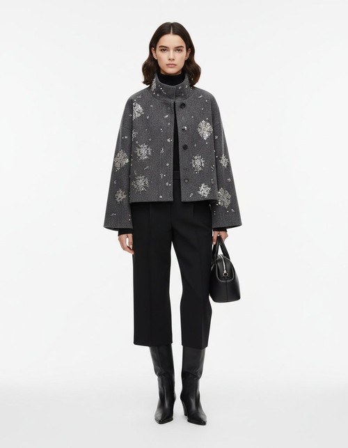 Giacca in tweed con paillettes e stampa - Casual Chic KUN-00043