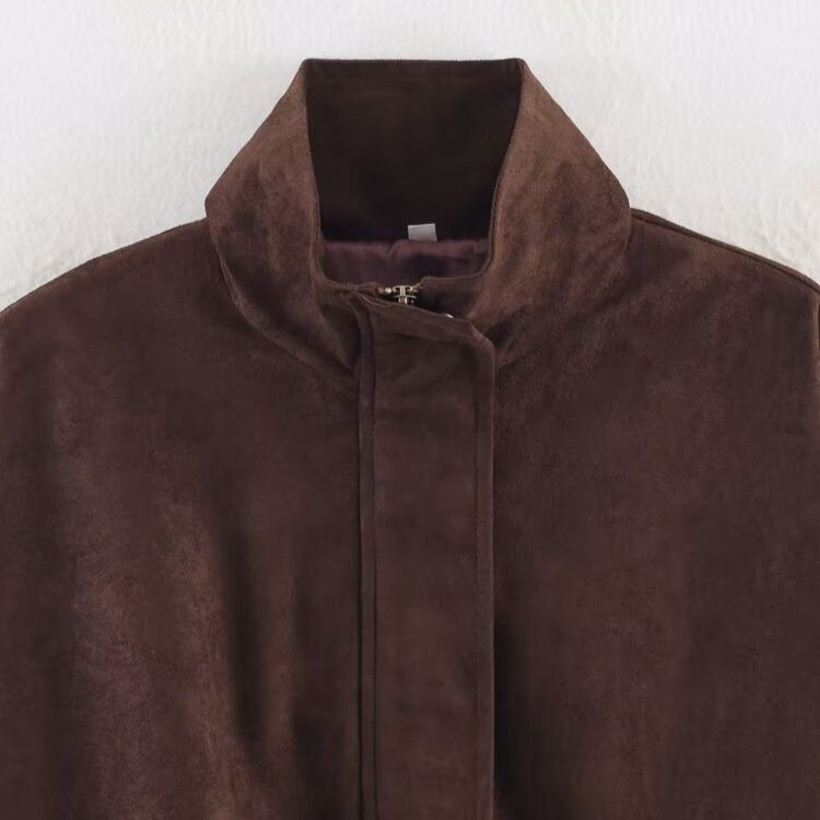 Veste courte en daim, coupe rétro ample KUN-00045