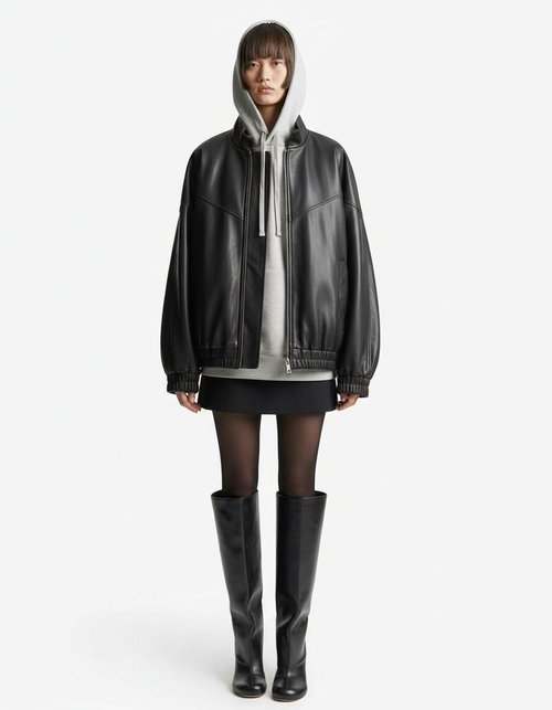 Chaqueta bomber de piel sintética con cuello alto y estilo KUN-00052