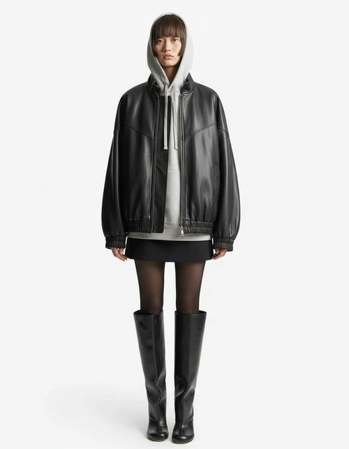 Giacca bomber in similpelle - Collo alto, elegante KUN-00052