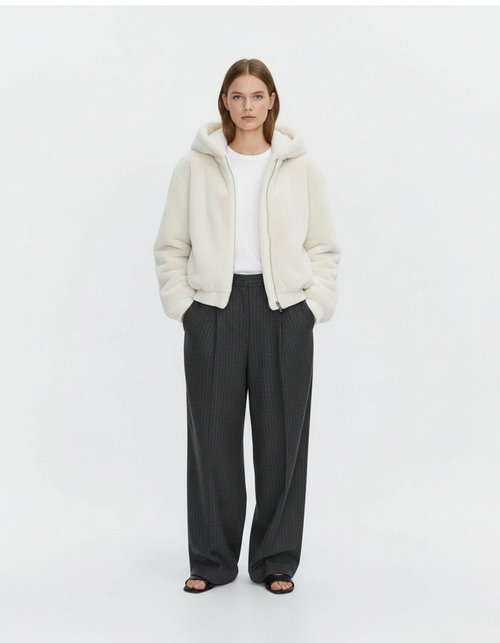 Chaqueta con capucha de piel sintética - Prendas de abrigo informales de moda KUN-00054