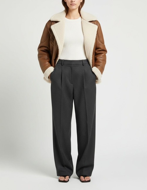 Giacca in finta pelliccia di montone con cintura asimmetrica in vita, cappotto caldo KUN-00056