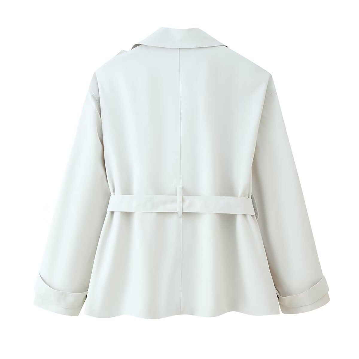 Women's Trench Coat Belted Lapel Short Jacket KUN-00073