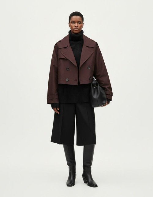 Gabardina corta cruzada para mujer, chaqueta informal de moda KUN-00076