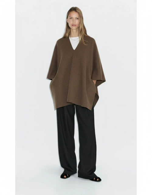 Poncho/mantella in maglia - Lungo, elegante, stile europeo KUN-00080