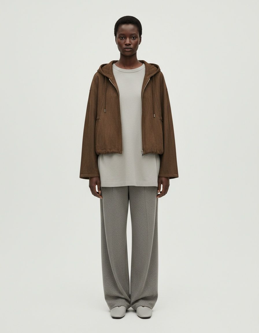 Suede Bomber Jacket Women's Hooded Aviator Jacket KUN-00086