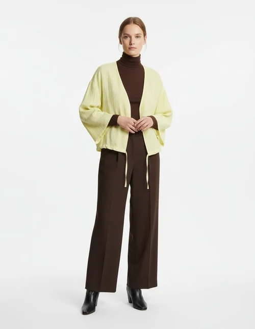 Women's Draped Shoulder Long Sleeve Top - Ruched Detail KUN-00120