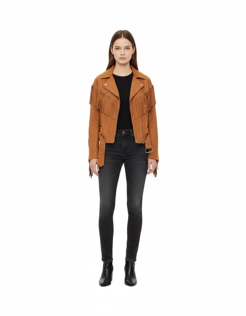 Giacca di jeans da donna oversize con frange KUN-00132