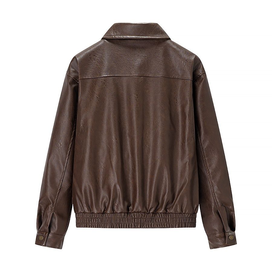 Chaqueta de moto marrón para mujer - Estilo vintage biker chic KUN-00138